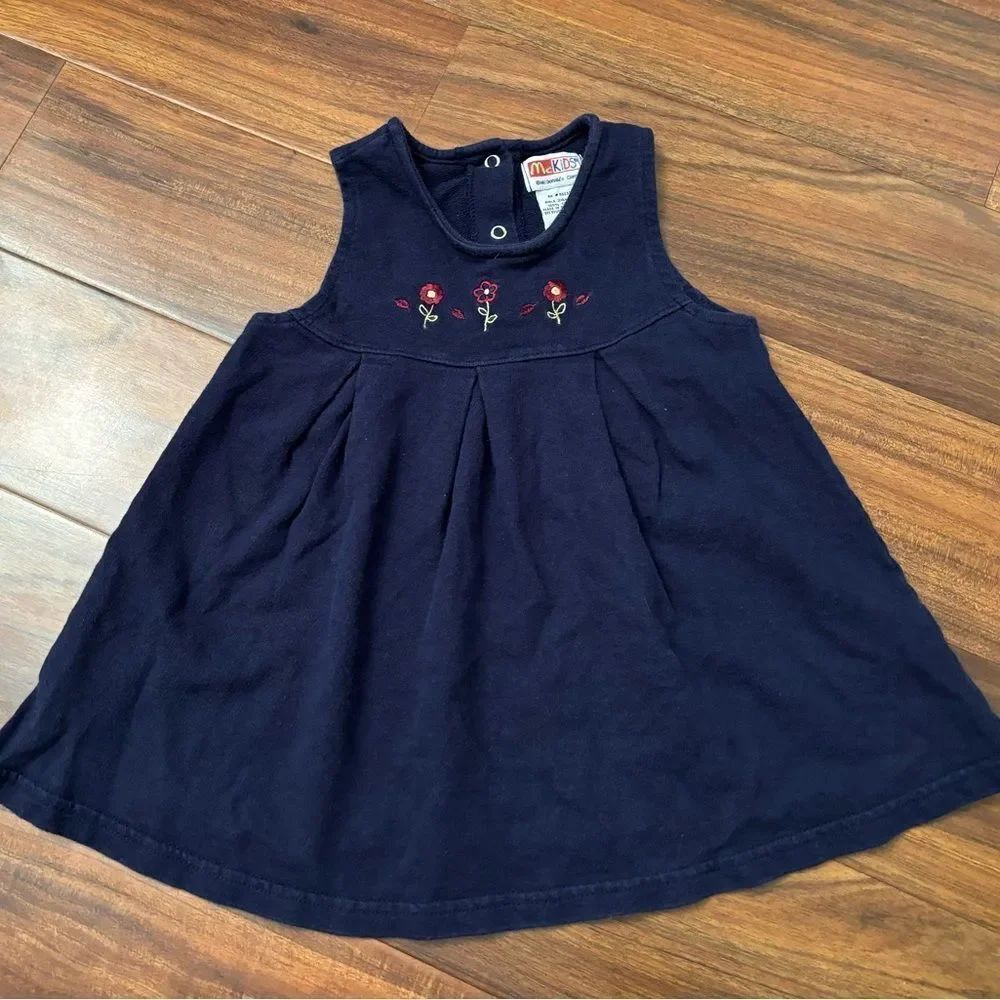 McKids McDonalds vintage navy embroidered flowers sleeveless dress